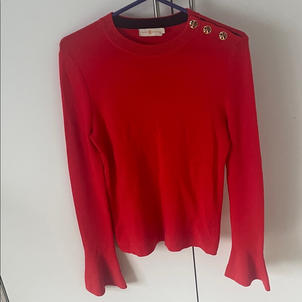 Tory Burch Red Sweater with Gold Button Detail